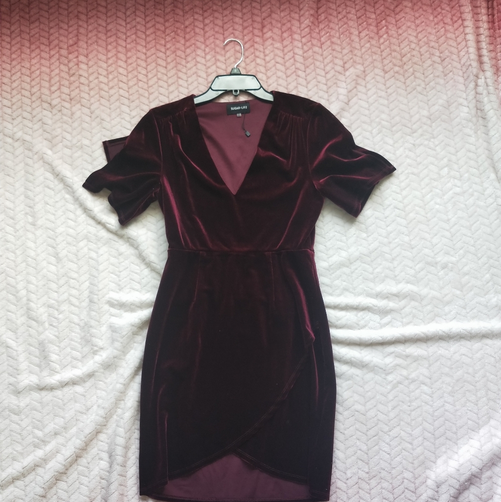 NWOT Sugar+Lips Wine Tulip Dress